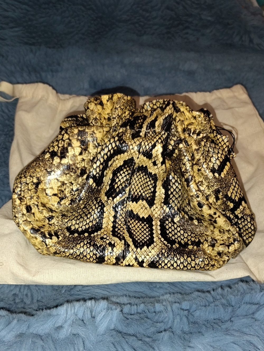 Loeffler Randall Yellow and Black Snake-Print Drawstring Pouch